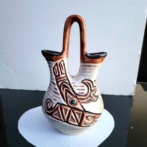 Vintage etched Pottery wedding Vase Southwest Treasure Craft US 1970s